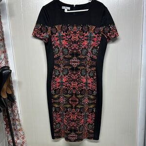 London Times Black and Red Sheath Midi Dress